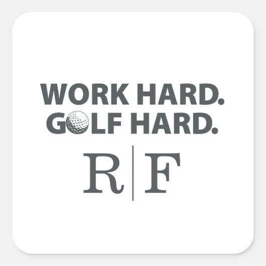 Work Hard Golf Hard Monogram Initial Retro Style Vierkante Sticker (Voorkant)