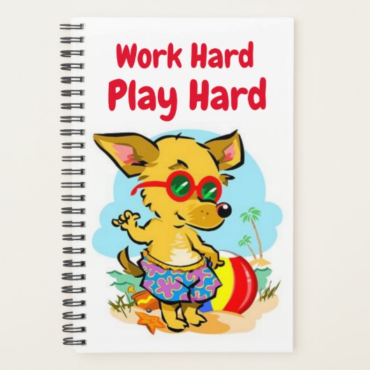 "Work Hard Play Hard" Grappig Beach Dog Journal Planner (Voorkant)