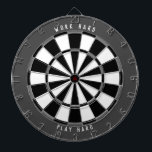 "WORK HARD PLAY HARD" Grayscale Black Dartbord<br><div class="desc">Werk hard en speel hard met dit dartboard. Geweldig voor je kantoor of kantoor. Dit ontwerp kenmerkt een monotone grijswaardenregeling met zwarte, grijze, en witte secties van het dartboard, met een donkergrijze rand en witte tekst die "HARD VAN DE SPEELVLAK VAN HET WERK"zegt (kan met uw eigen tekst worden aangepast)....</div>