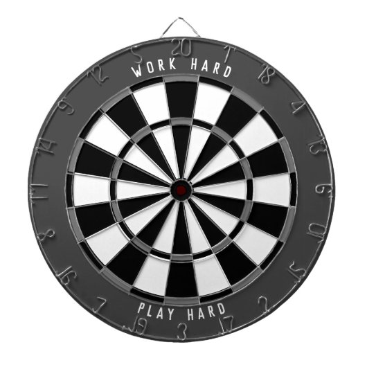 "WORK HARD PLAY HARD" Grayscale Black Dartbord (Voorkant)