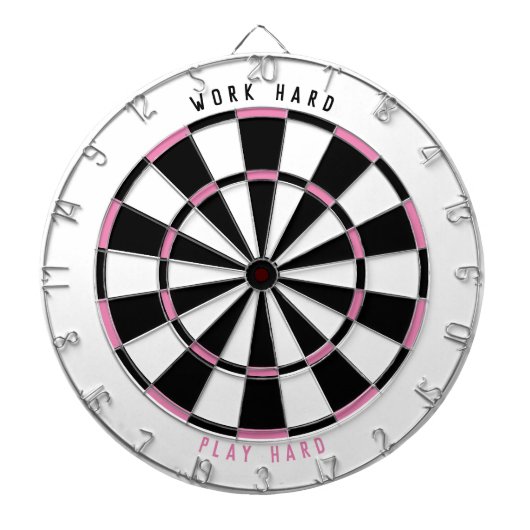 "WORK HARD PLAY HARD" Kantoor Game Room Black/Roze Dartbord (Voorkant)
