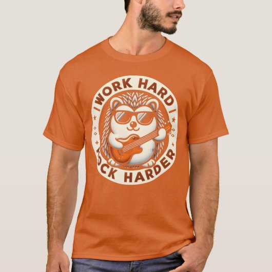 Work Hard Rock Harder Cool Hedgehog Guitar Design  T-shirt (Voorkant)