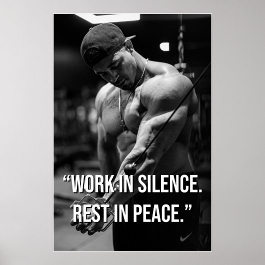 Work in Silence Rest in Peace Gym Motivation Quote Poster (Voorkant)