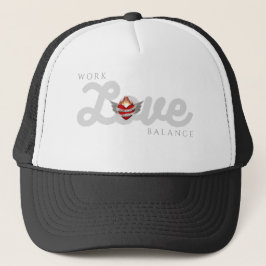 WORK LOVE BALANCE in grey script lettering Trucker Pet