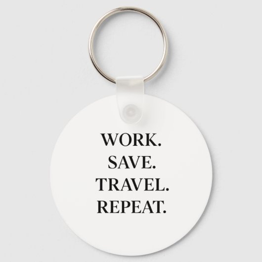 Work. Save. Travel. Repeat. Sleutelhanger (Achterkant)