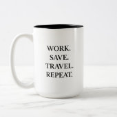 Work. Save. Travel. Repeat. Tweekleurige Koffiemok (Links)