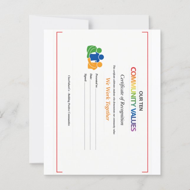 Work Together Value Certificate 4.5x5.6 Sheet  (Voorkant)