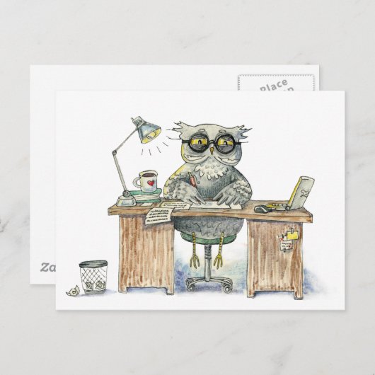 Workaholic nachtuil briefkaart (Voorkant / Achterkant)