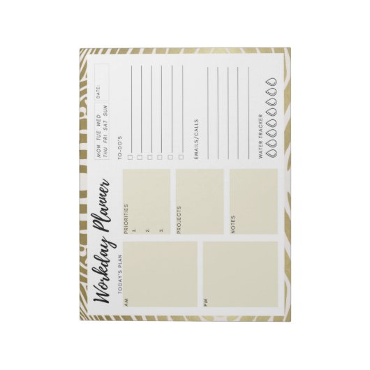 Workday Planner (gouden dierlijke afdruk) Notitieblok (Linkerzijde)