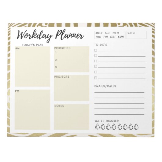 Workday Planner (gouden dierlijke afdruk) Notitieblok (Voorkant)
