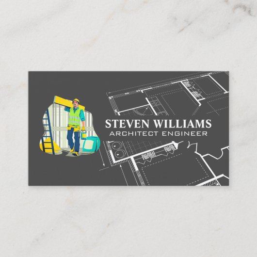 Worker Construct Builder Logo | Blauwdruk Visitekaartje (Voorkant)