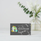 Worker Construct Builder Logo | Blauwdruk Visitekaartje (Staand voorkant)