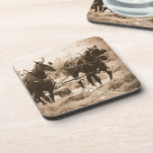 Working Amish Horses Sepia Bier Onderzetter (Linkerzijde)