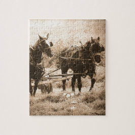 Working Amish Horses Sepia Legpuzzel