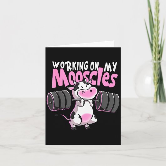 Working On My Mooscles Funny Gym Cow Weightlifting Kaart (Voorkant)