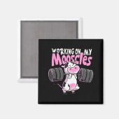 Working On My Mooscles Funny Gym Cow Weightlifting Magneet (Voorkant / Achterkant)