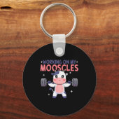 Working On My Mooscles Moo Muscles Workout Design Sleutelhanger (Voorkant)
