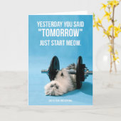 Workout Grappige Motivatie - Cat - Start Meow Kaart (Gele Bloem)