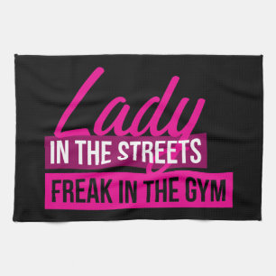 Workout Humor - Dame in straten, Freak in Gym Theedoek