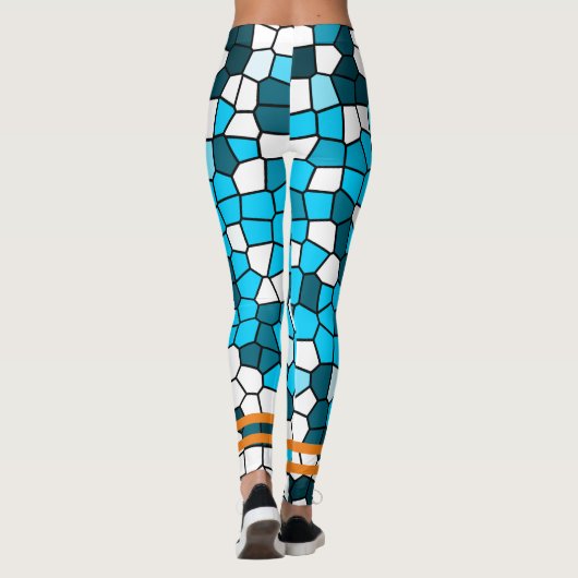 Workout l Kleurrijke Mozaïek Agaat l Uniek blauw Leggings (Achterkant)