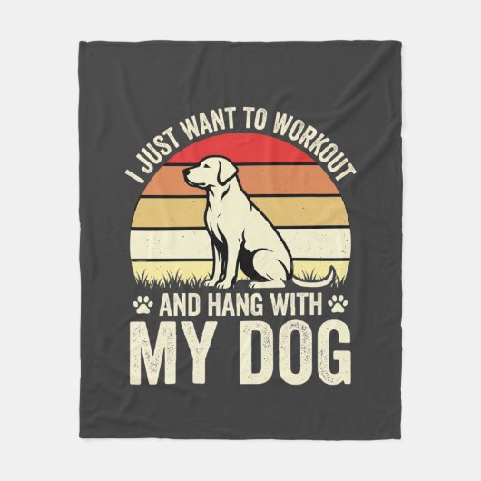 Workout Met Mijn Hond Retro Zonsondergang Fleece Deken (Voorkant)