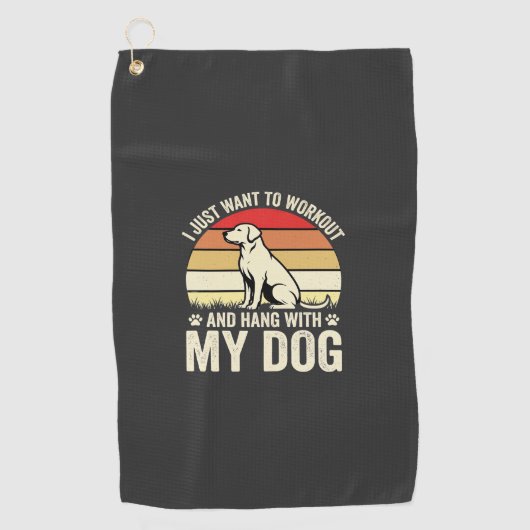 Workout Met Mijn Hond Retro Zonsondergang Golfhanddoek (Voorkant)