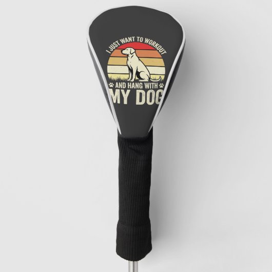 Workout Met Mijn Hond Retro Zonsondergang Golfheadcover (Voorkant)