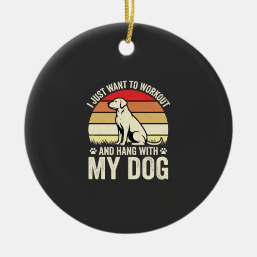 Workout Met Mijn Hond Retro Zonsondergang Keramisch Ornament (Voorkant)