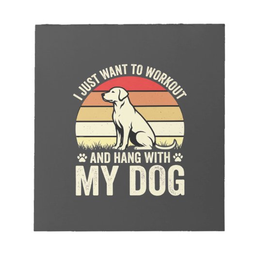 Workout Met Mijn Hond Retro Zonsondergang Notitieblok (Voorkant)