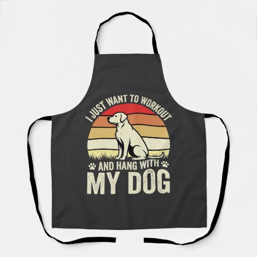Workout Met Mijn Hond Retro Zonsondergang Schort (Voorkant)