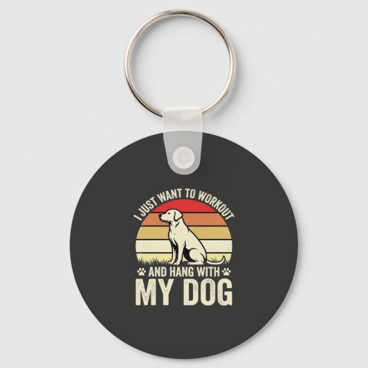 Workout Met Mijn Hond Retro Zonsondergang Sleutelhanger (Voorkant)