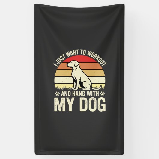 Workout Met Mijn Hond Retro Zonsondergang Spandoek (Verticaal)