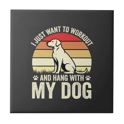 Workout Met Mijn Hond Retro Zonsondergang Tegeltje (Voorkant)