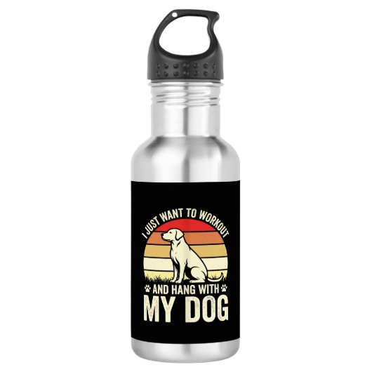 Workout Met Mijn Hond Retro Zonsondergang Waterfles (Voorkant)