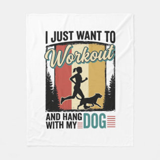 Workout Met Mijn Hond Vintage Hardloopshirt Ontwer Fleece Deken