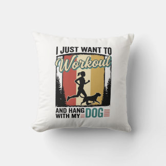 Workout Met Mijn Hond Vintage Hardloopshirt Ontwer Kussen