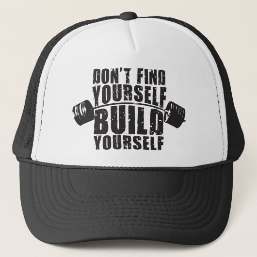 Workout Motivatie - Bouw jezelf - Barbell Trucker Pet (Voorkant)
