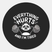 Workout Panda Alles doet pijn Vermoeide Grappige G Ronde Sticker (Voorkant)