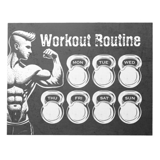 Workout Routine Wekelijkse Planner Chic Gym Kettle Notitieblok (Voorkant)