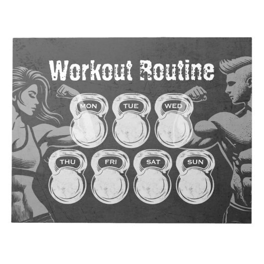Workout Routine Wekelijkse Planner Chic Gym Kettle Notitieblok (Voorkant)