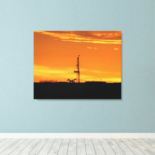 Workover Rig Silhouet bij zonsondergang Canvas Afdruk (Insitu (Houten vloer))