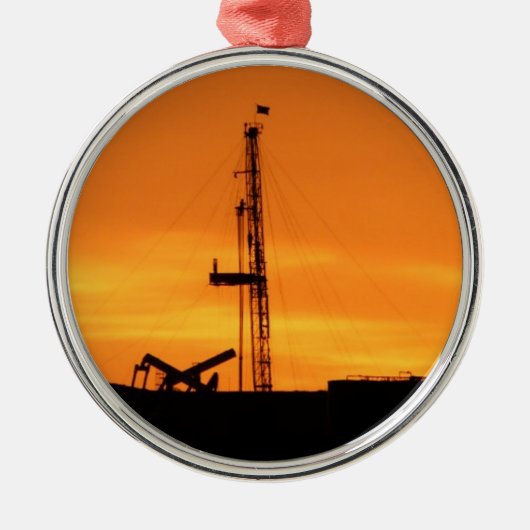 Workover Rig Silhouette op Sunset Metalen Ornament (Voorkant)