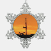 Workover Rig Silhouette op Sunset Tin Sneeuwvlok Ornament (Voorkant)