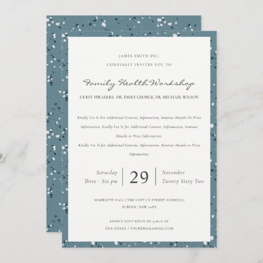 Workshop grijs blauw-terrazzopatroonpatroon evenem bedankkaart (Voorkant / Achterkant)