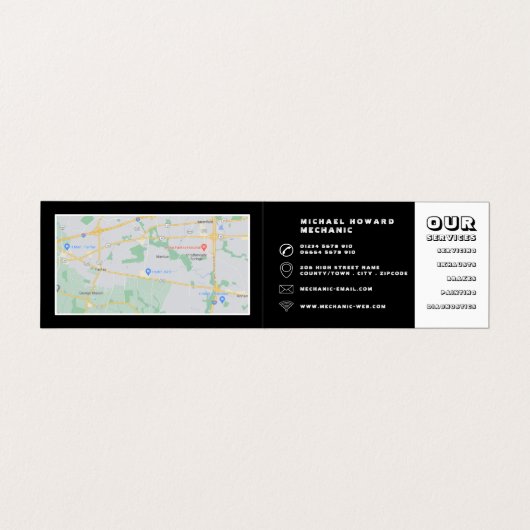 Workshop motorfiets, mechanisme en reparatie, gede visitekaartje (Binnenkant ongevouwen)