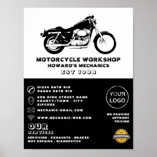 Workshop over motorfietsen, Adverteren mechanisch  Poster (Voorkant)