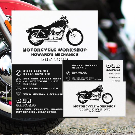 Workshop over motorfietsen, mechanisme en reparati visitekaartje