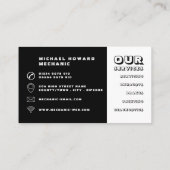 Workshop over motorfietsen, mechanisme en reparati visitekaartje (Achterkant)