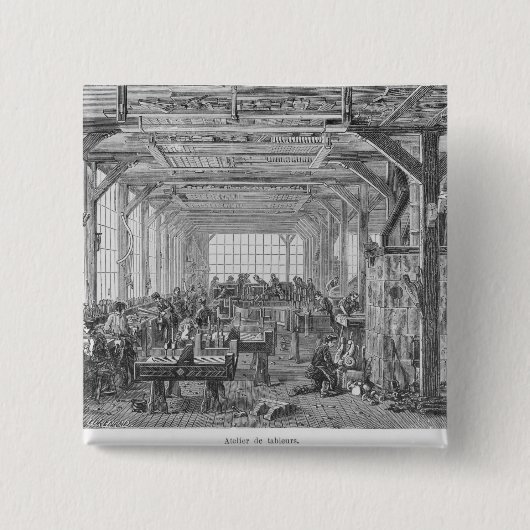 Workshop over pianomakers in Pleyel Vierkante Button 5,1 Cm (Voorkant)