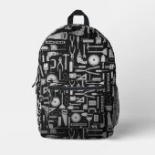 Workshop over zwart en zilver bedrukte rugzak (Voorkant)